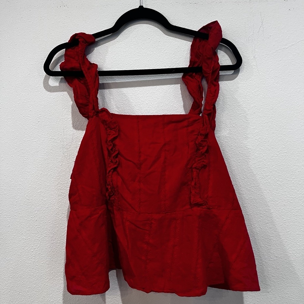 LC Lauren Conrad Ruffle Sleeve Tie Back BowTank Top Red Women's XL